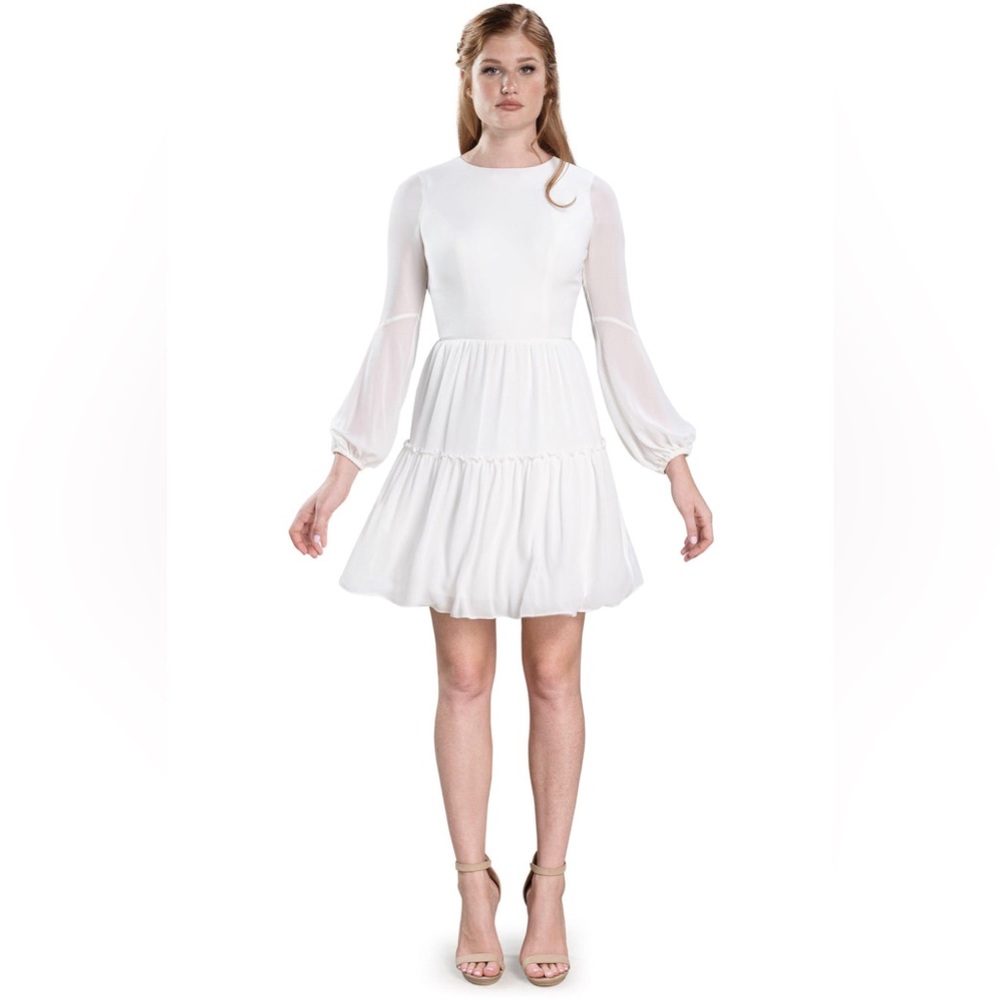 🔥🔥🔥NEW Dress The Population Paola White Long Sheer sleeves Cut Out Back Dress